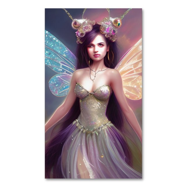 Atemberaubendes magisches Chibi Fairy Girl mit Lon Magnetische Visitenkarte (Vorderseite Vertikal)