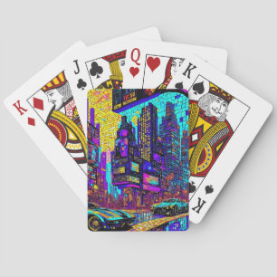 Atemberaubendes Mosaikglas Neon Cyberpunk Stadt Spielkarten