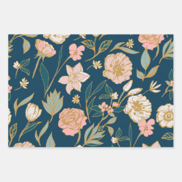 Atemberaubendes Muster für die blaurosa Blume Geschenkpapier Set