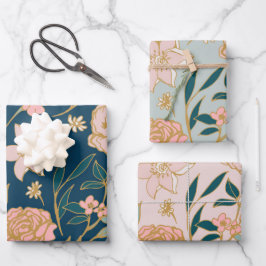 Atemberaubendes Muster für die blaurosa Blume Geschenkpapier Set