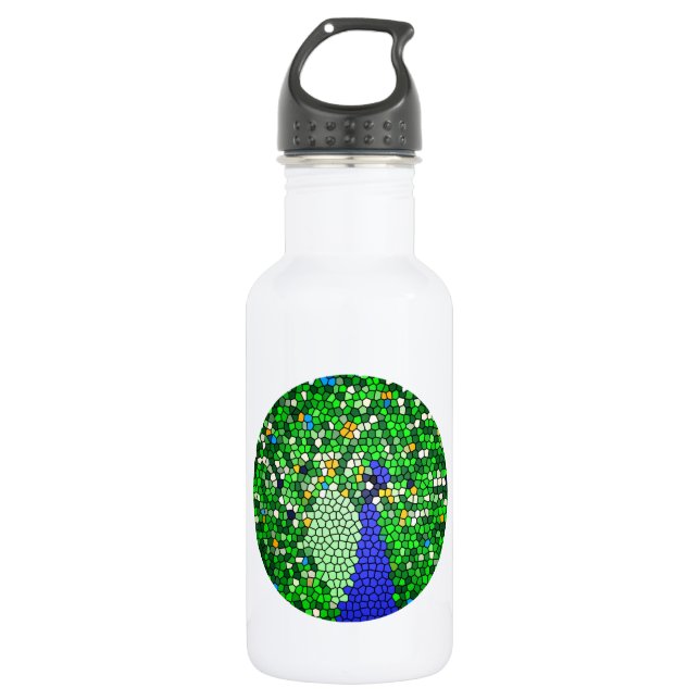Atemberaubendes Pfauenmosaik Edelstahlflasche (Vorderseite)