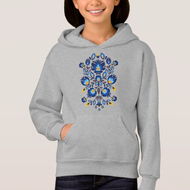 💙 💛 🧡 Atemberaubendes polnisches Folk Wycinanki Hoodie (Vorderseite)