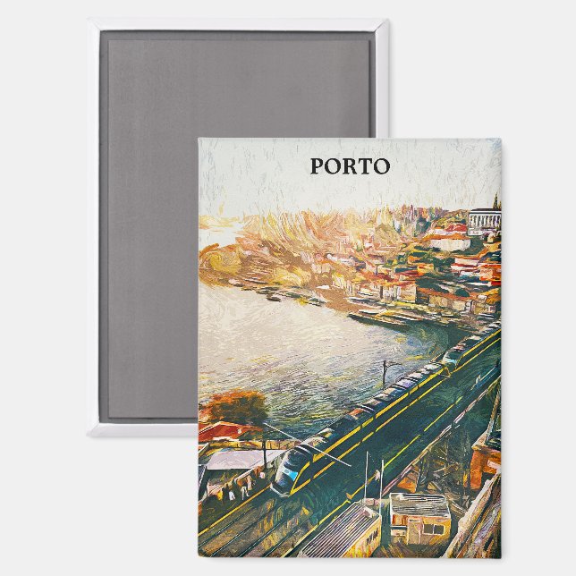 Atemberaubendes Porto Portugal Ölgemälde Magnet (Vorderseite/Rückseite)