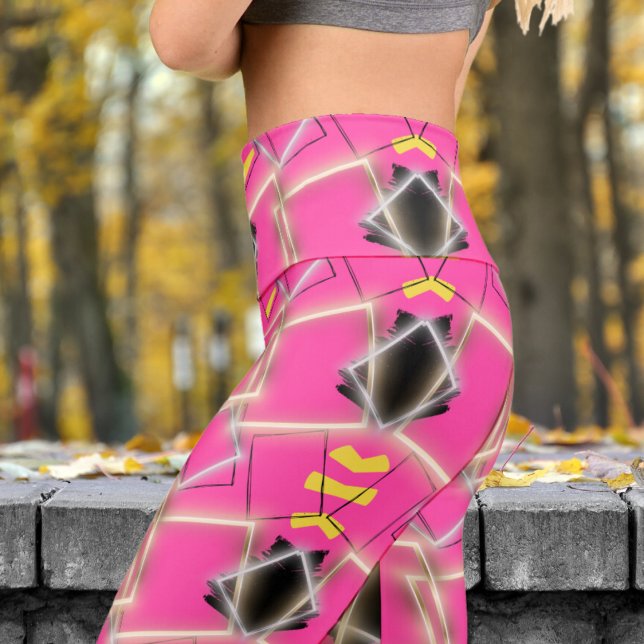 Atemberaubendes Rosa Gerahmt in Gold Muster Yoga Capri Leggings (Framed in Gold on Strawberry Pink Capri Leggings )