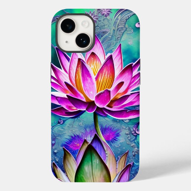 Atemberaubendes rosa Lotus Blume Portrait Case-Mate iPhone 14 Hülle (Rückseite)