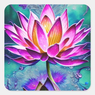 Atemberaubendes rosa Lotus Blume Portrait Quadratischer Aufkleber