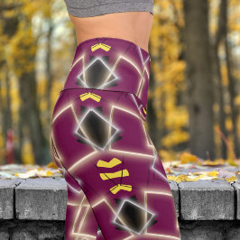 Atemberaubendes Rot Gerahmt in Gold Muster Yoga Capri Leggings