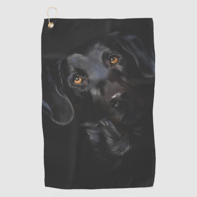 Atemberaubendes schwarzes Labrador-Digitalbild Golfhandtuch (Vorderseite)