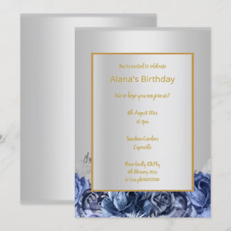 ATEMBERAUBENDES SILVER- & BLUE-FLORALPATTER GANZ G EINLADUNG