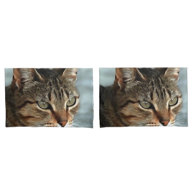 Atemberaubendes Tabby Cat Close Up Kunstportrait Kissenbezug (Vorderseite-Set)
