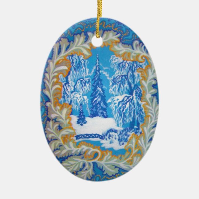 Atemberaubendes Vintages Blaues Weihnachtswunder Keramik Ornament (Vorne)