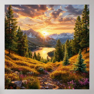 Atemberbrechender alpiner Sonnenaufgang über dem b Poster