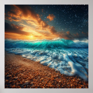 Atemberkalkül Küstenlandschaft beim Sonnenuntergan Poster
