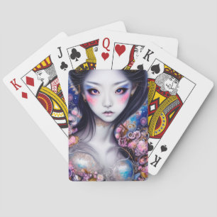 Atembermabendes japanisches Mädchen in gothischer Spielkarten
