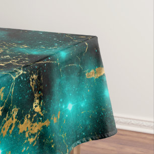 Atembermende Wasserfarbe Grün- und Goldmarmor-Gala Tischdecke
