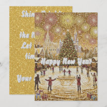 atembernante Gold Glitter Silvester-Grußkarte