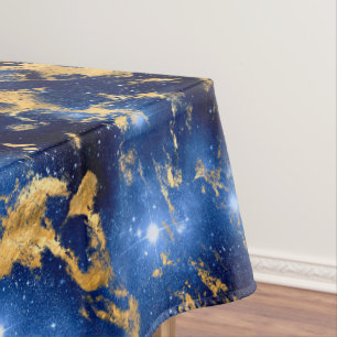 Atemberndes Blau, Weiß und Gold Marmor Galaxy Tischdecke