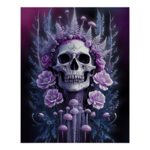 Atemberregender gotischer Totenkopf auf Pflaume, M Poster