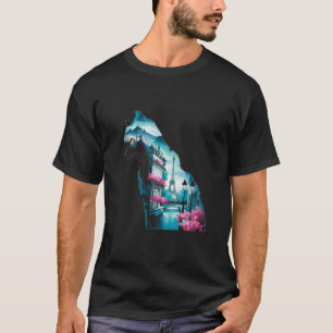 Atembervolle Katze Paris Landschaft Silhouette Kun T-Shirt