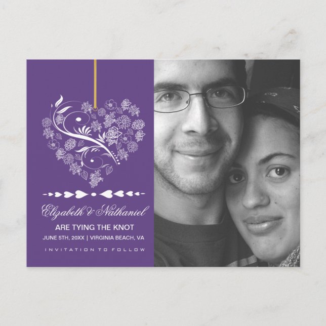 atemlos SAVE THE DATE Postkarte - Pflaume (Vorderseite)