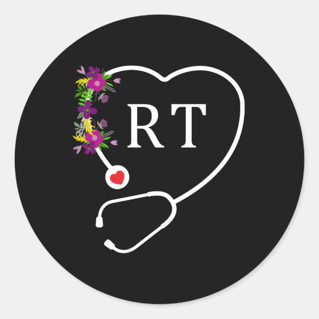 Atemlungentherapeut Floral Stethoscope Runder Aufkleber (Vorderseite)