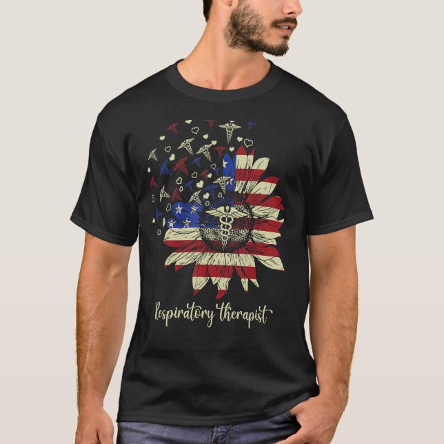 Atemtherapeut American Flag Sunflower Nurs T-Shirt (Vorderseite)
