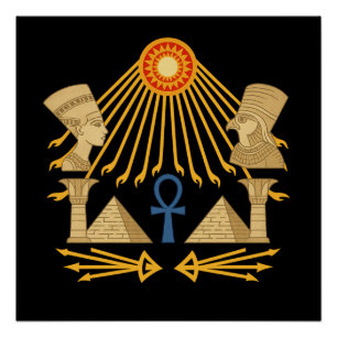 Aten-Sonnenscheibe – Ankh, Horus & Nefertiti Poster