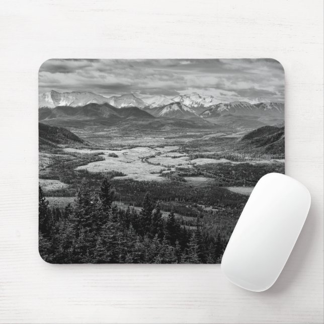 Athabasca Lookout, monochrome Landschaftsfotografi Mousepad (Mit Mouse)