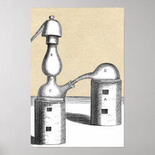 Athanor-Alchemieofen und Alembikkolben Poster