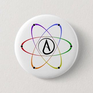 Atheist Atom Symbol Rainbow Black Button