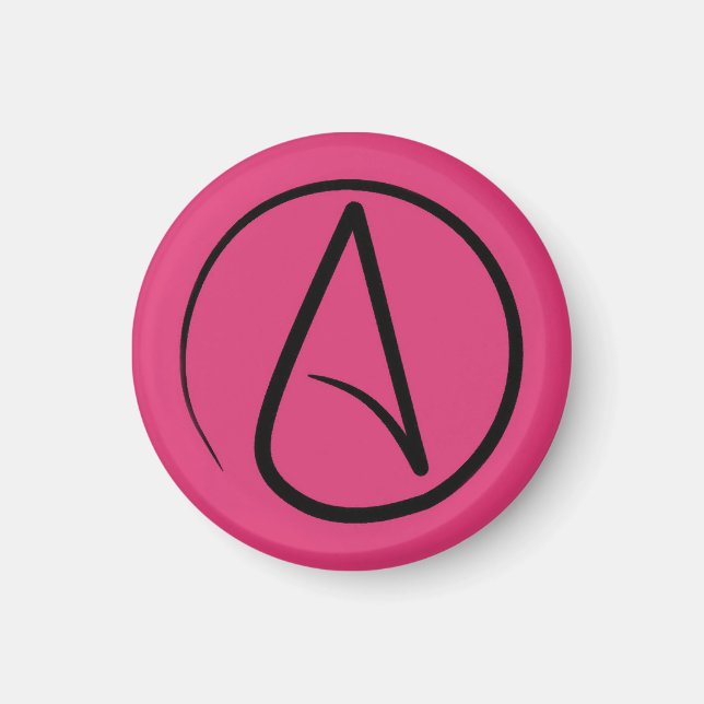 Atheist symbol: black on fuchsia magnet (Vorne)