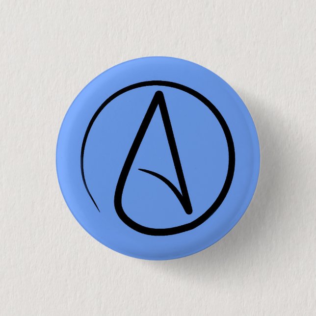 Atheist-Symbol: schwarz auf hellblau Button (Vorderseite)