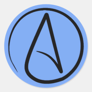 Atheist-Symbol: schwarz auf hellblau Runder Aufkleber