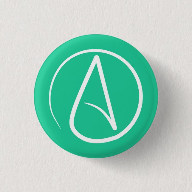 Atheist-Symbol: weiß auf Minzgrün Button (Vorderseite)