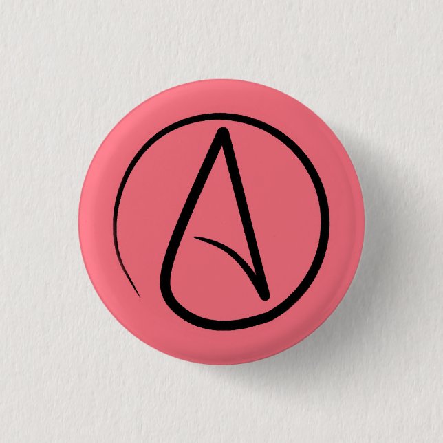 Atheistensymbol: schwarz auf Korallen Button (Vorderseite)