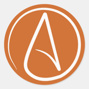 Atheistensymbol: weiß auf gebrannter Orange Runder Aufkleber