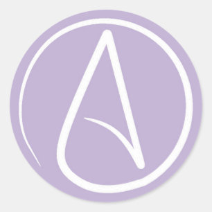 Atheistensymbol: weiß auf Lavendel Runder Aufkleber