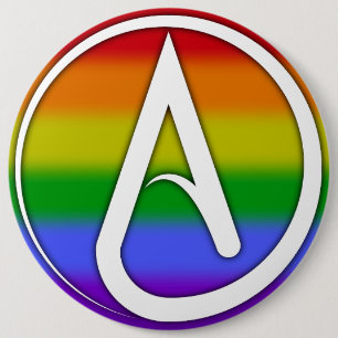 Atheistensymbol Weiß über Regenbogen Button