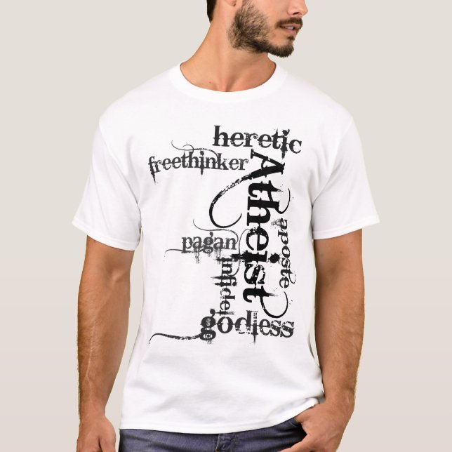 Atheistische Wortwolke T-Shirt (Vorderseite)