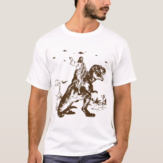 Atheistischer Jesus Dinosaurier Charles Darwin T-Shirt (Vorderseite)