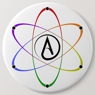 Atheistisches Atom Symbol Regenbogen Button