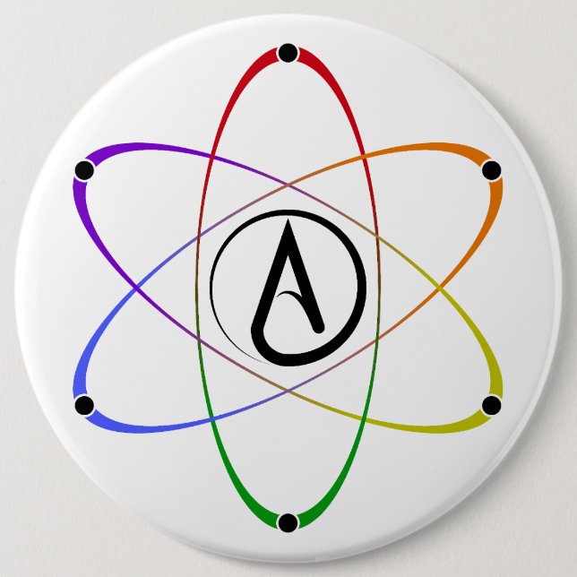Atheistisches Atom Symbol Regenbogen Button (Vorderseite)
