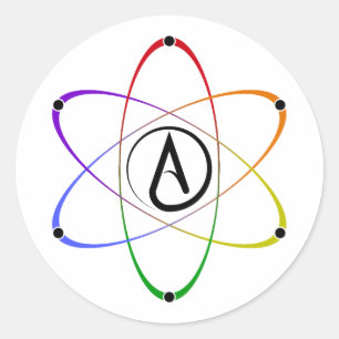 Atheistisches Atom Symbol Regenbogen Schwarz Runder Aufkleber