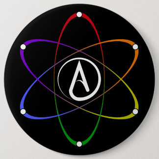 Atheistisches Atom-Symbol Regenbogen Weiß Button