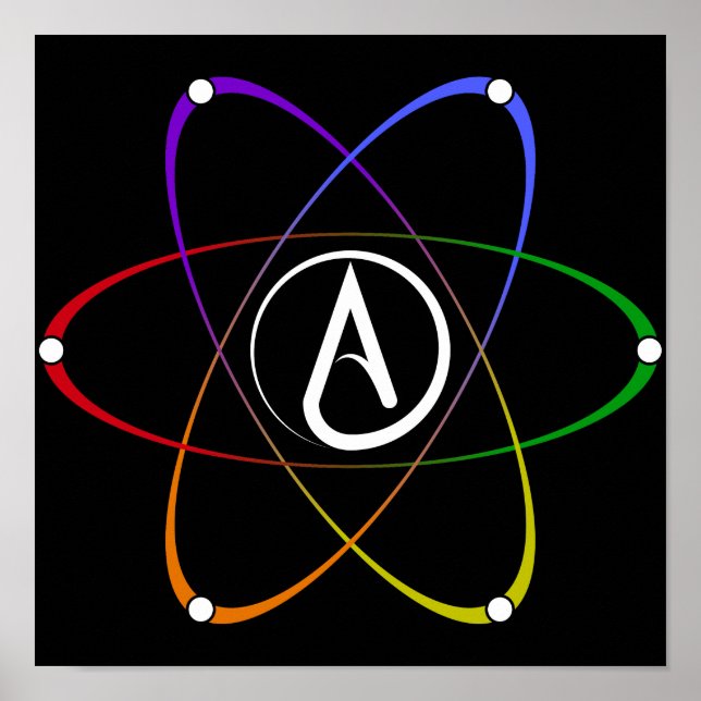 Atheistisches Atom-Symbol Regenbogen Weiß Poster (Vorne)
