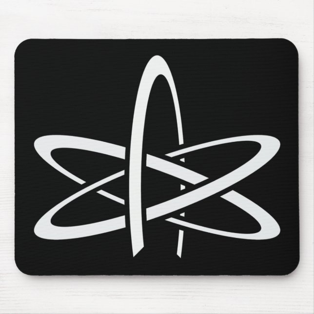 Atheistisches Atom (weiß auf Schwarzem) Mousepad (Vorne)