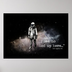Atheistisches Plakat.  Ich sehe keinen Gott oben Poster
