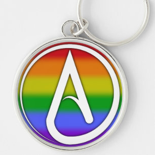 Atheistisches Symbol Weiß auf Regenbogen Schlüsselanhänger