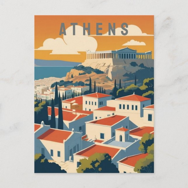 Athen Griechenland Akropolis bei Sunset Retro Trav Postkarte (Vorderseite)