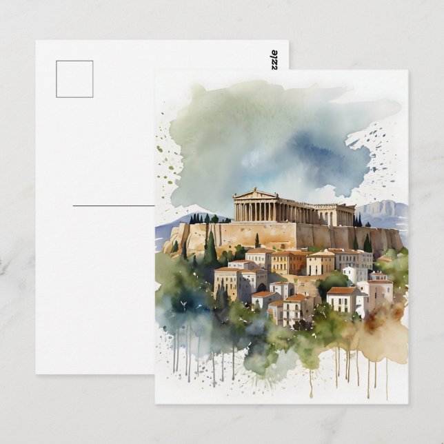 Athen Griechenland Aquarellkunst Postkarte (Vorne/Hinten)